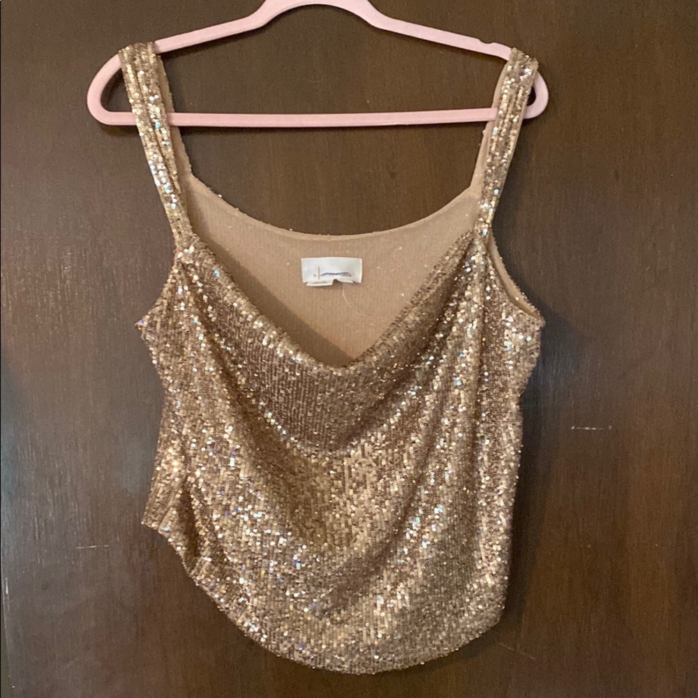 Anthropologie Gold Sequin Oversized Draped Crop